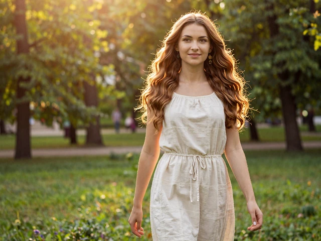 Ukrainian woman walking through a sunny Kyiv park - Ukrainian singles value nature and active lifestyle