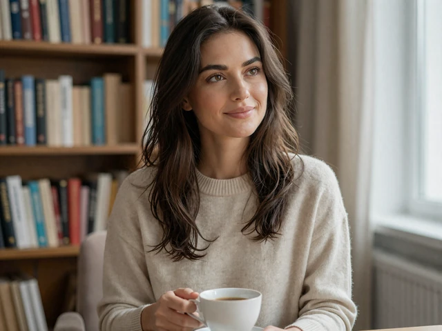 Hungarian woman enjoying tea in a cozy room - Hungarian singles value intelligence and genuine conversation