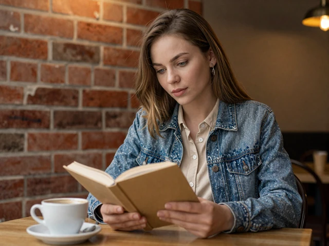 Czech woman reading at a cozy Prague cafe with warm lighting - Czech singles value intellect and meaningful connection