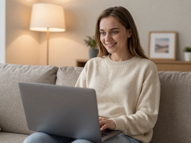 Slavic woman on a video call smiling warmly representing online communication in long-distance international dating