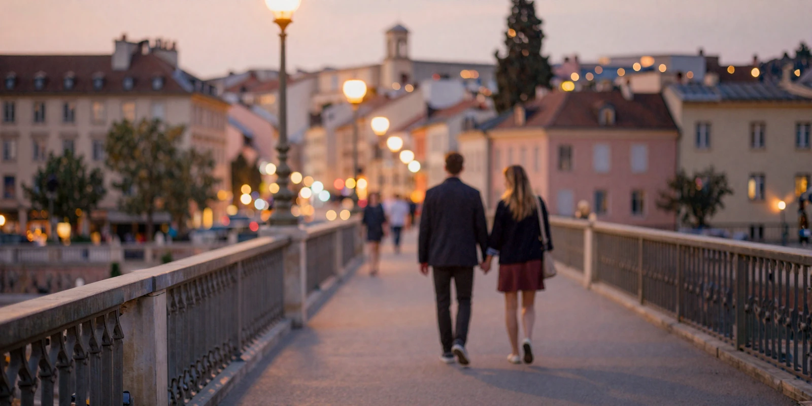 Romantic European cityscape at golden hour symbolizing love stories from Beautiful Brides