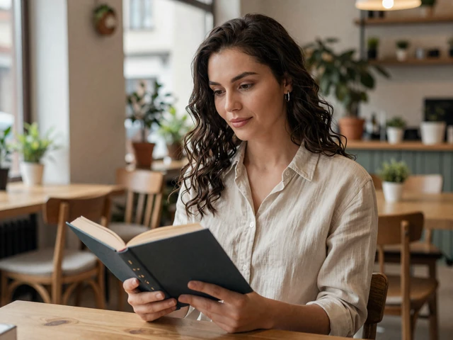 Bulgarian woman reading in a cozy Sofia cafe - Bulgarian singles value education and genuine conversation