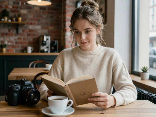 Polish woman reading in a cozy Warsaw cafe - Polish singles value education and thoughtful conversation