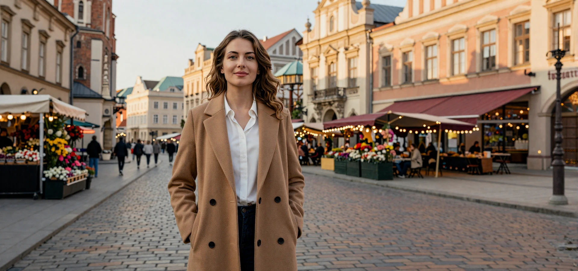 Beautiful Polish woman smiling on a cobblestone street in Krakow Old Town - meet verified Polish singles on Beautiful Brides